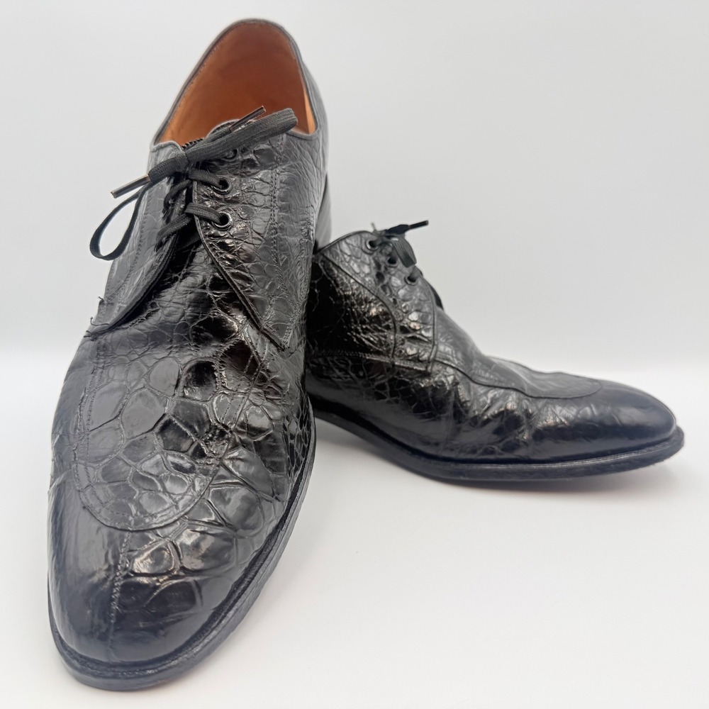 Mens Black Alligator Crocodile Skin Derby Split Toe Dress Shoe Size 9-9.5